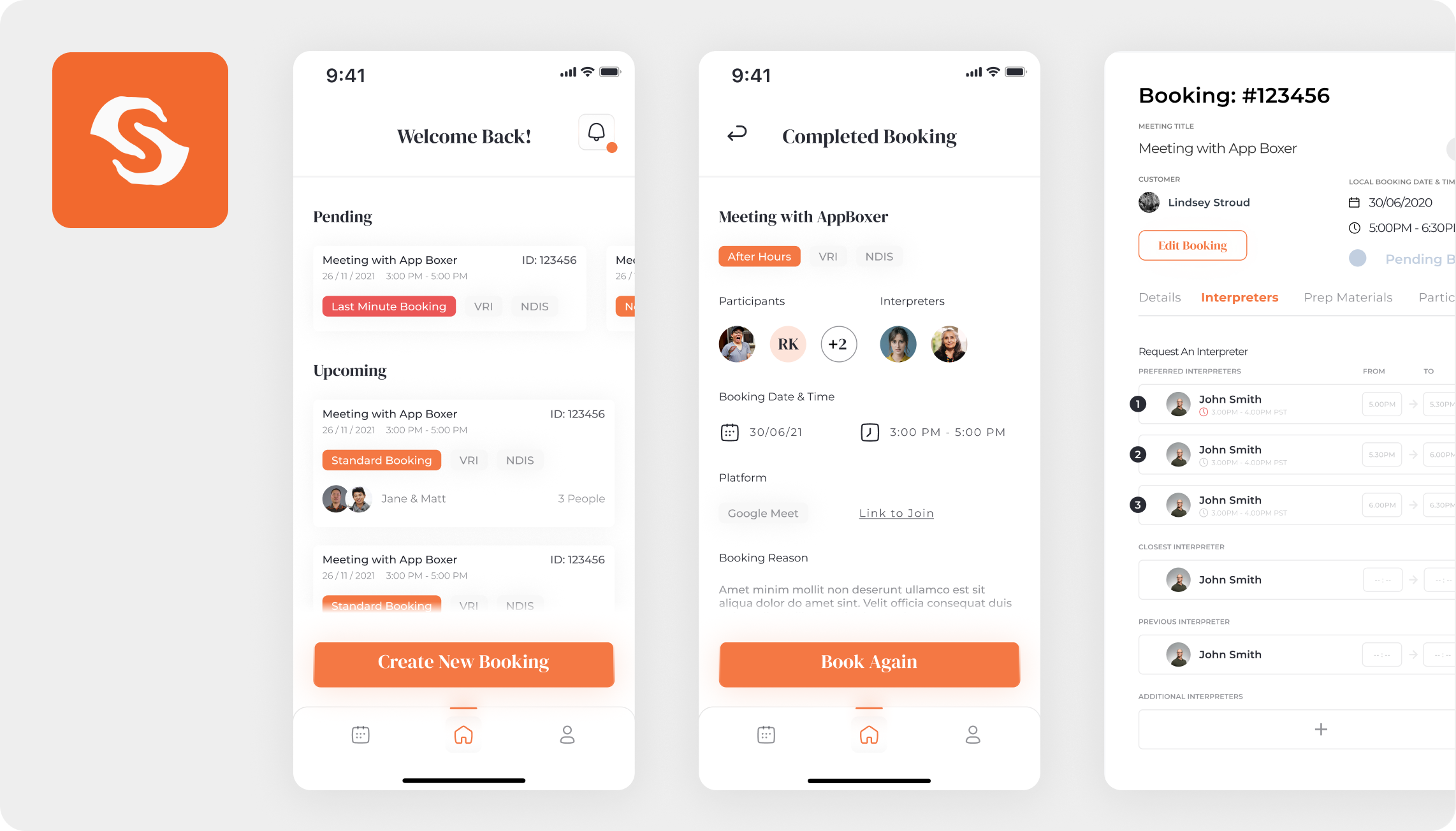 Sweeney Interpreting booking experience across mobile app and CRM